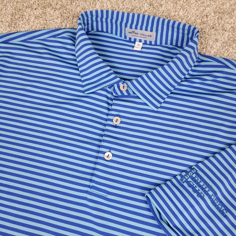 Peter Millar Summer Comfort Mens XL Blue Striped Performance Stretch Golf Polo